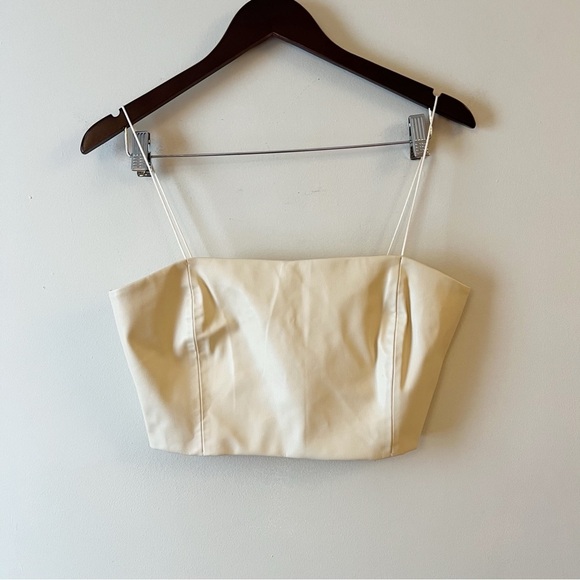 ZARA ECRU Beige FAUX LEATHER CROP TOP Spaghetti Straps Size Medium NEW - Picture 4 of 9